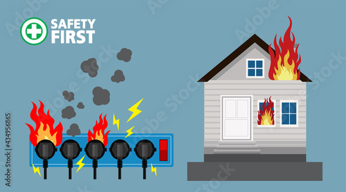 Power plug is full, Short circuit,Safety first, Vector design