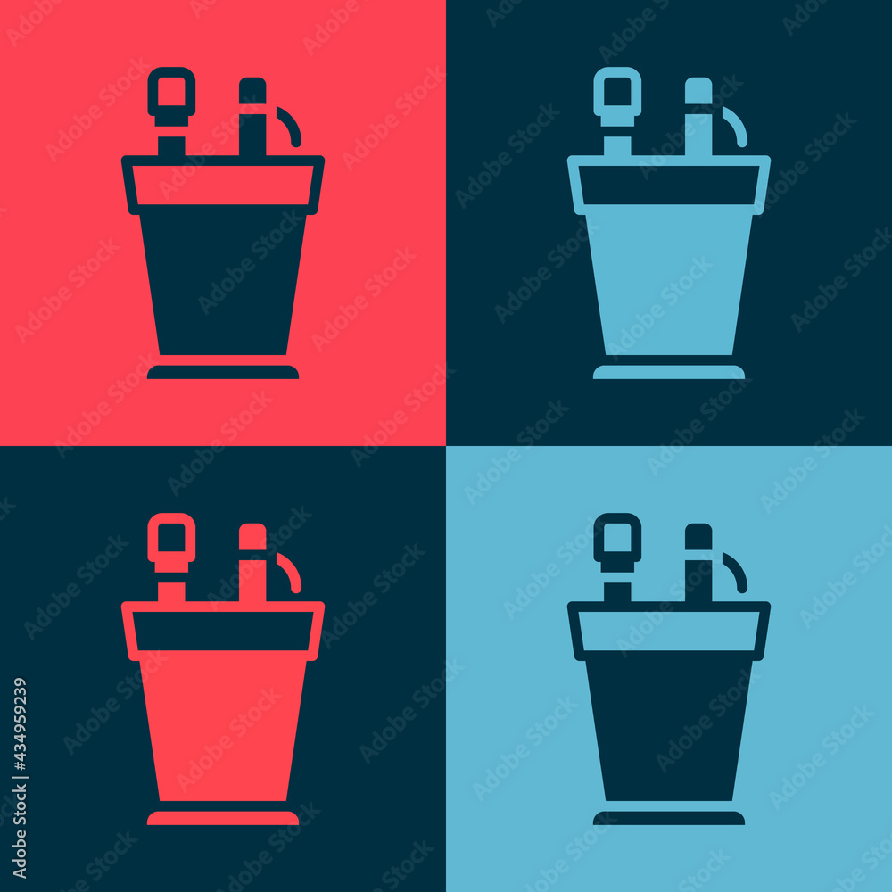 Pop art Pencil case stationery icon isolated on color background. Pencil, pen, ruler in a glass for office. Vector Pop art Pencil case stationery icon isolated on color background. Pencil, pen, ruler in a glass for office. Vector