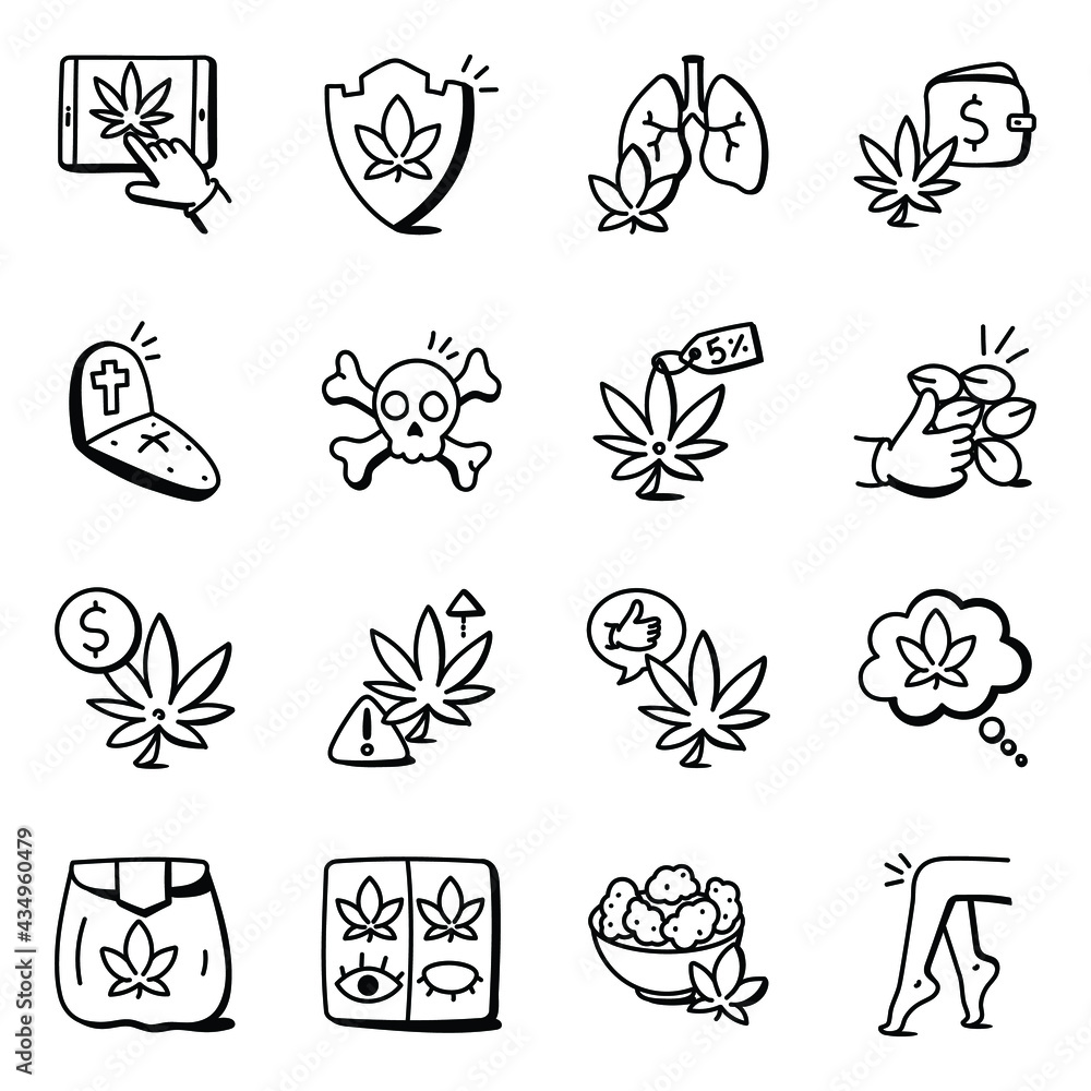 Set of Cannabis Hand Drawn Icons


