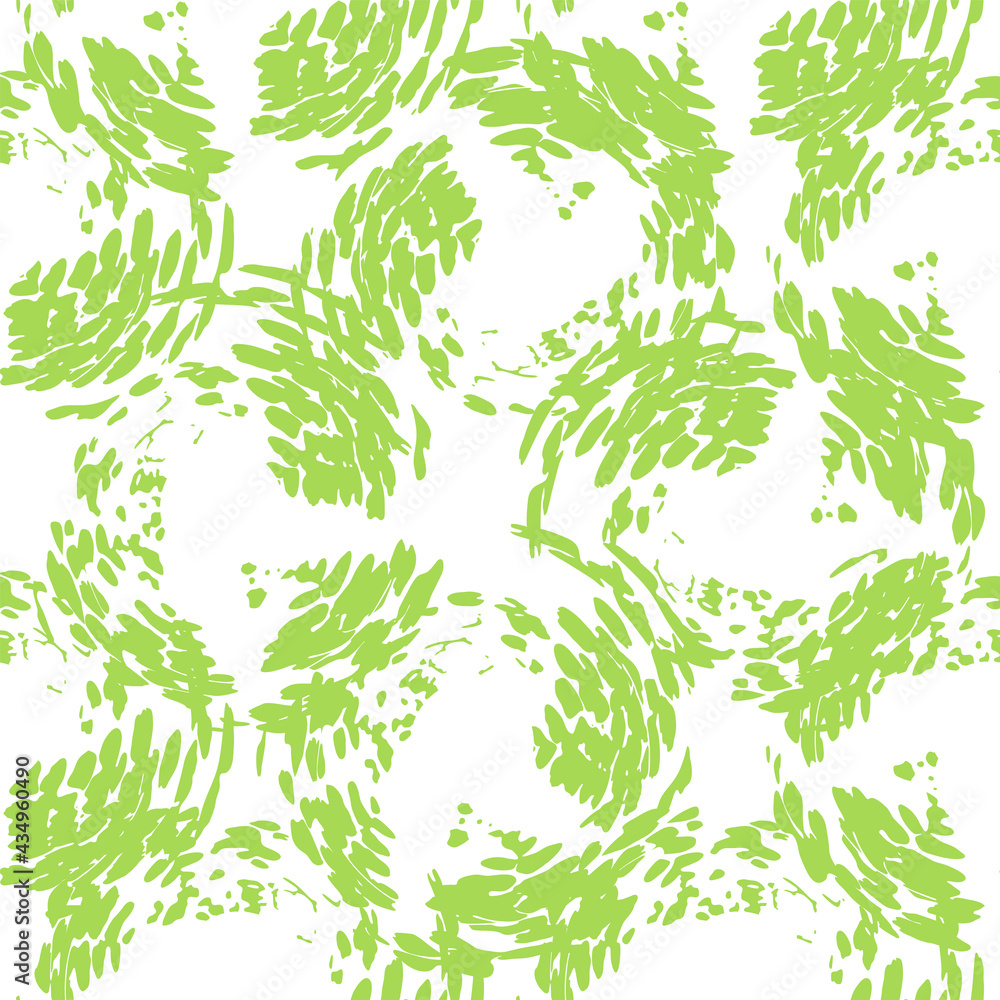 Seamless pattern with green abstract circles and spots. Suitable for the design of fabrics and textiles. Vector illustration.