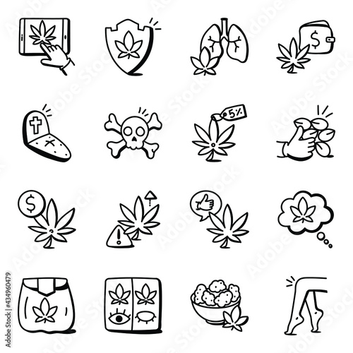 Set of Cannabis Hand Drawn Icons  