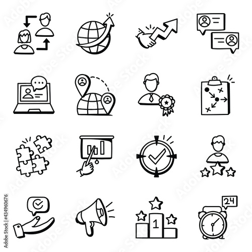 Set of Business and Training Doodle Icons

