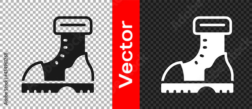 Black Waterproof rubber boot icon isolated on transparent background. Gumboots for rainy weather, fishing, gardening. Vector