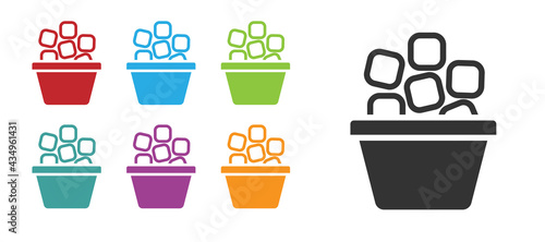 Black Ice bucket filled with ice cubes icon isolated on white background. Set icons colorful. Vector