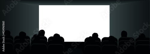 Cinema hall panorama, blank screen. Vector