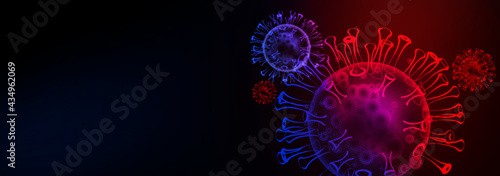 Corona virus in red dark banner background - Microbiology and virology concept