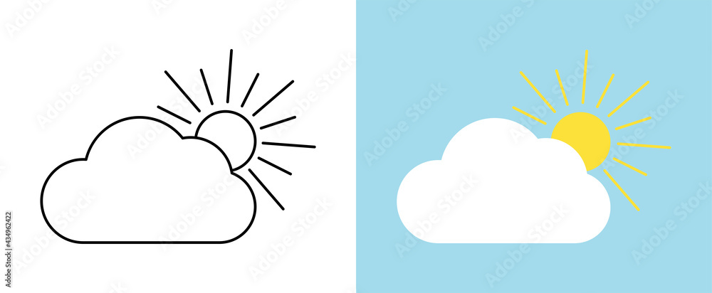 Set with different weather icons. Icons of sun and cloud on a white background. Weather vector logo. Linear and colorful icons. Set with different weather icons. Icons of sun and cloud on a white background. Weather vector logo. Linear and colorful icons.