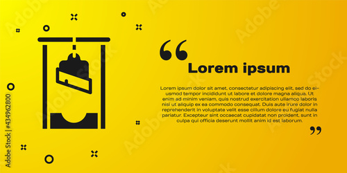Black Guillotine medieval execution icon isolated on yellow background. Vector