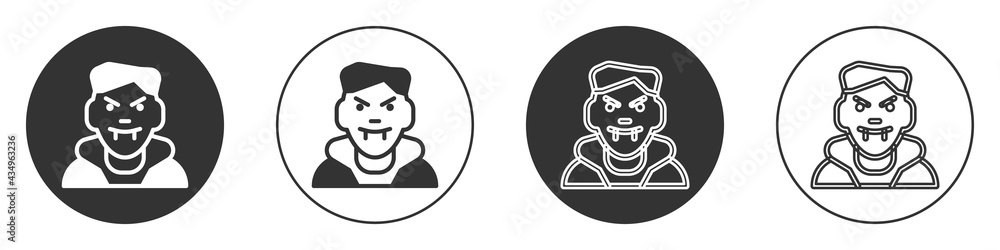 Black Vampire icon isolated on white background. Happy Halloween party. Circle button. Vector