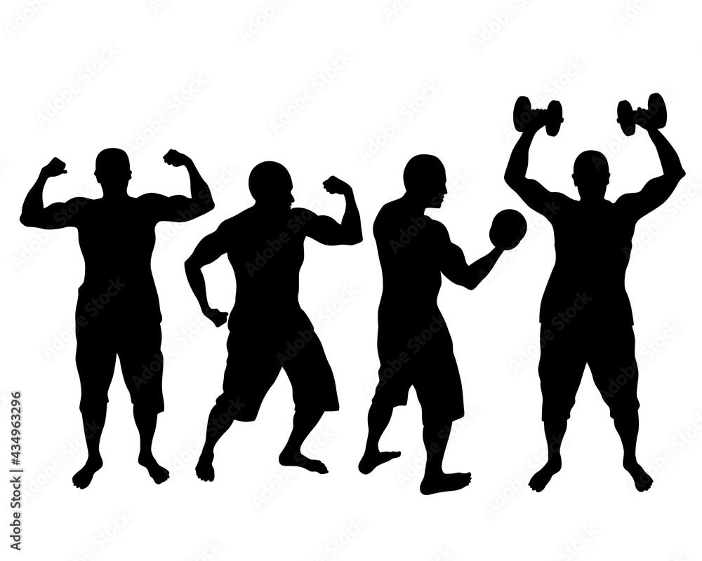 Fototapeta premium Young athlete is doing gymnastic exercises. Isolated silhouettes on white background