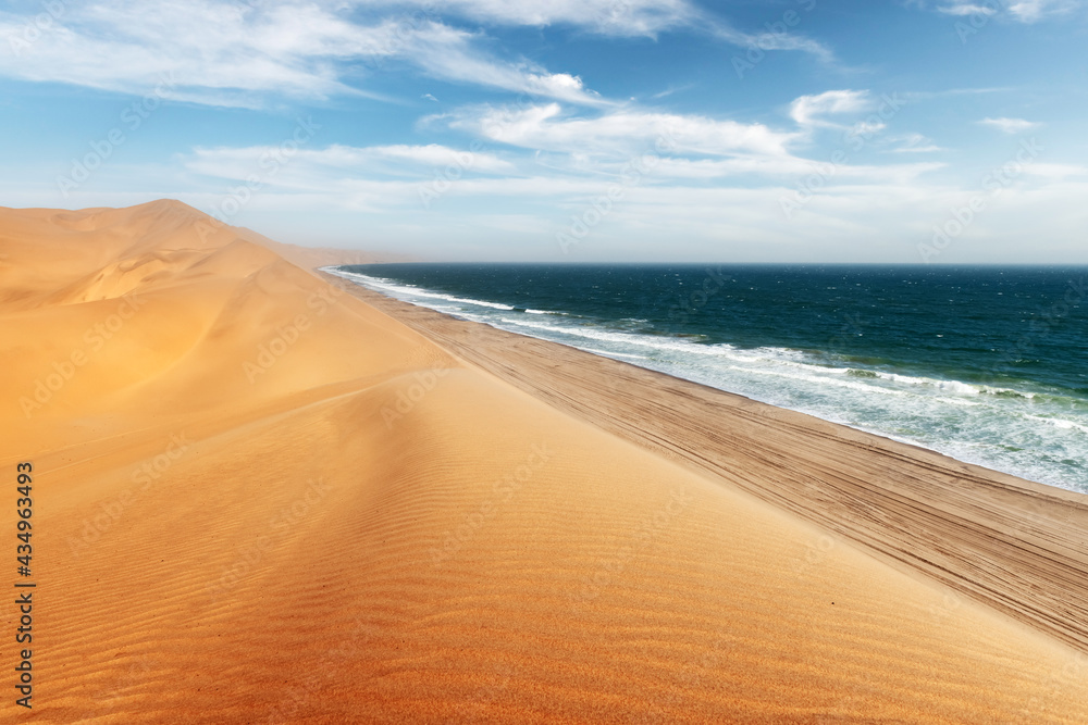 Namib desert and Atlantic ocean waves
