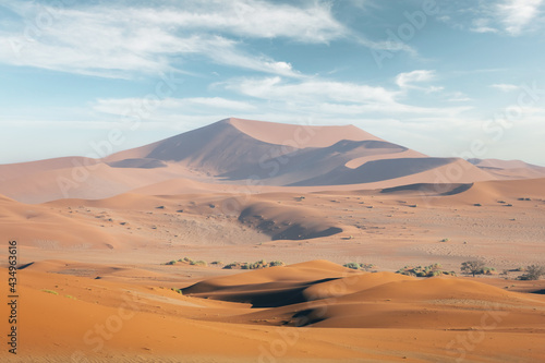 Orange sand dunes and clear sky in Namib desert