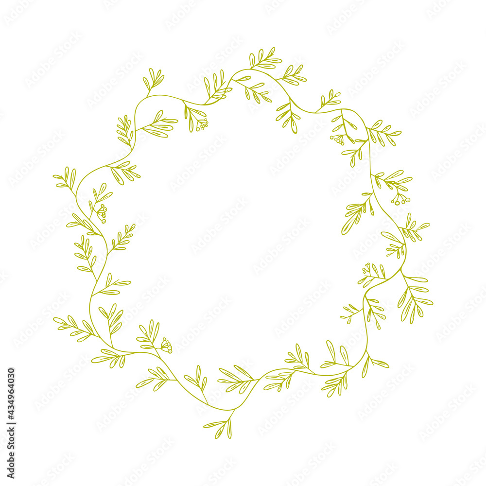 Fototapeta premium Golden frame with leaves and flowers. Wedding template. Vector illustration.
