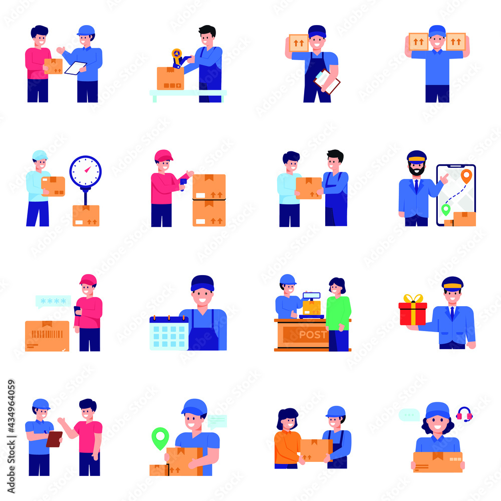 Pack of Courier Services Flat Icons 

