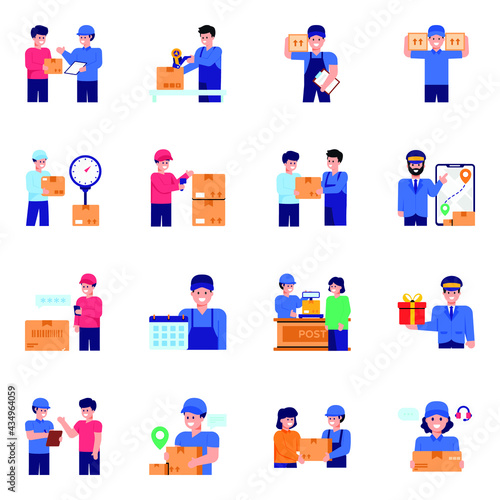 Pack of Courier Services Flat Icons 

