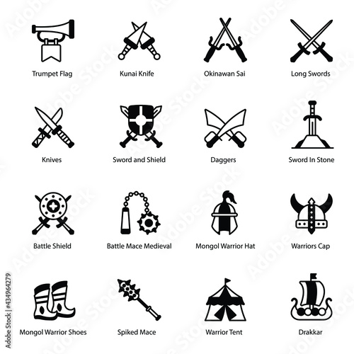 Pack of Weapons and Equipment Solid Icons 

