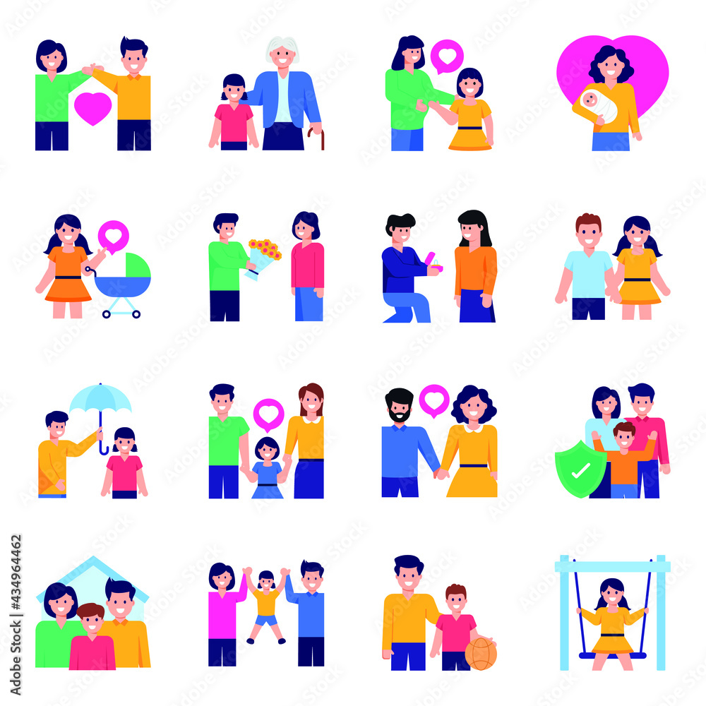 Pack of Family Bonding Flat Characters 

