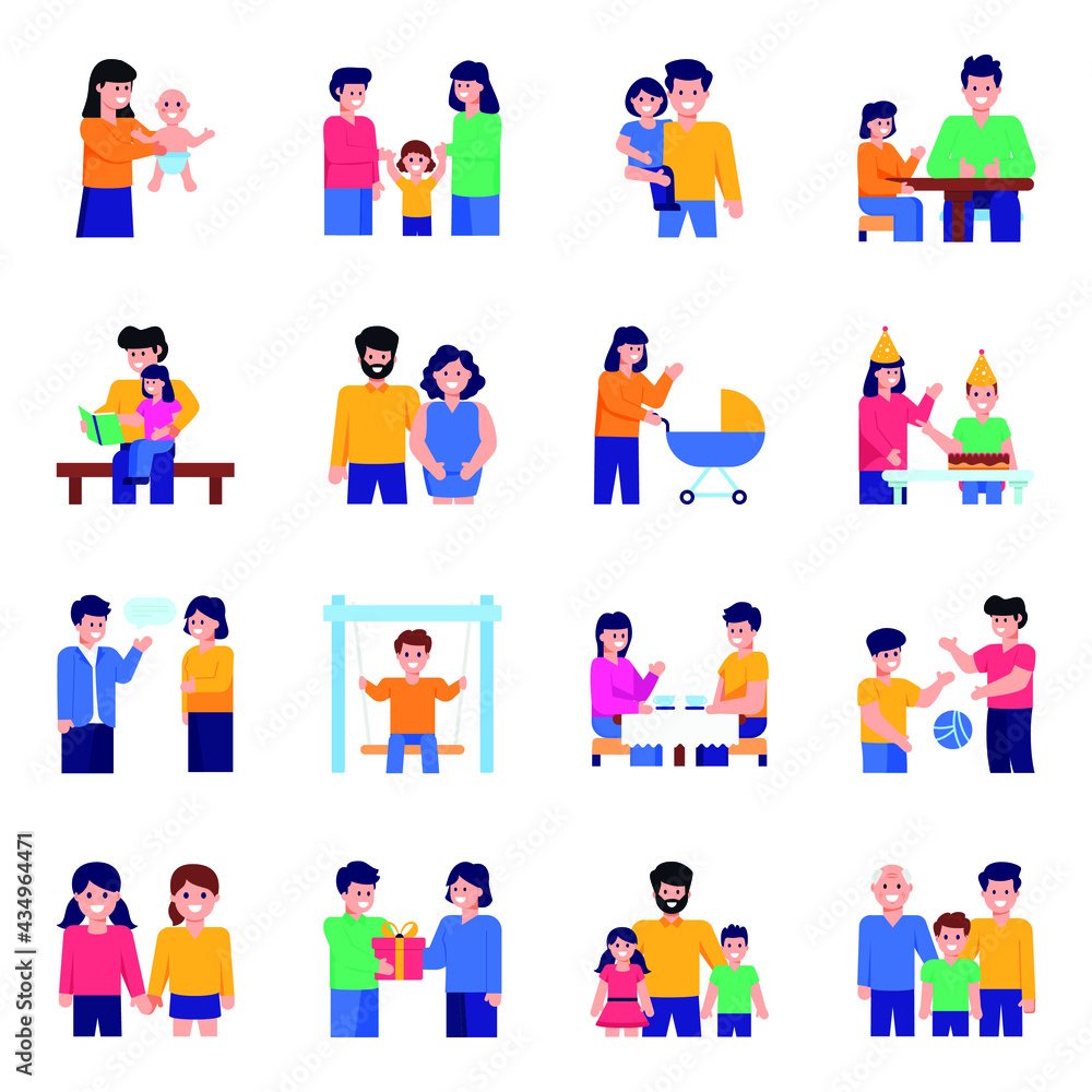 Pack of Family Care Flat Characters 

