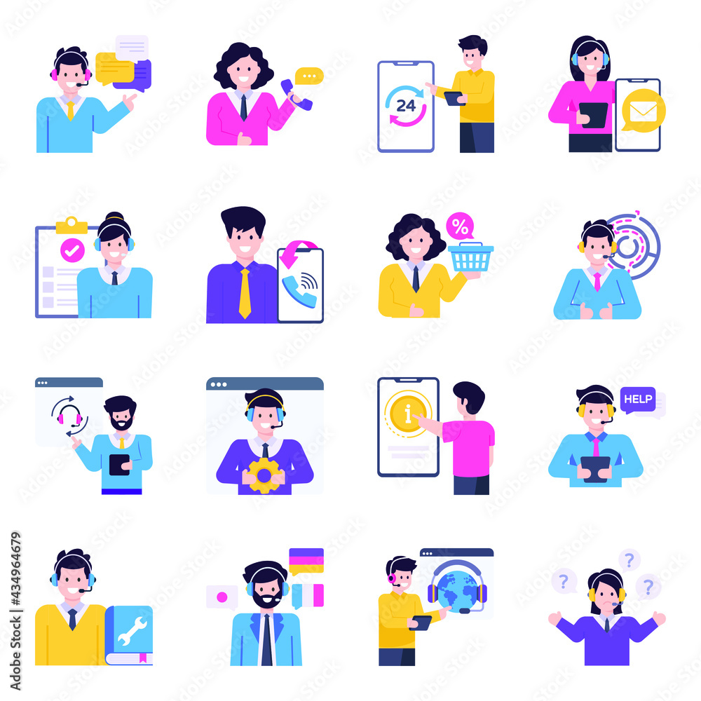 Flat Icons of Customer Services Characters


