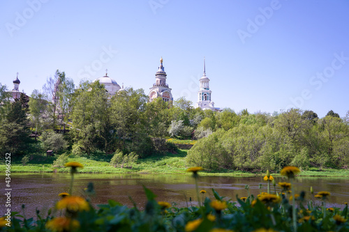 Ancient monastery of saints Boris and Gleb on the bank of the river Tvertsy in the ancient provincial Russian town of Torzhok