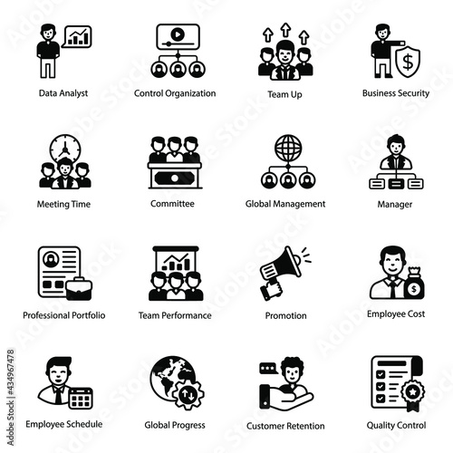 Set of Business Management Glyph Icons

