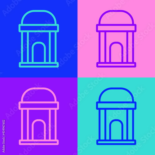 Pop art line Old crypt icon isolated on color background. Cemetery symbol. Ossuary or crypt for burial of deceased. Vector