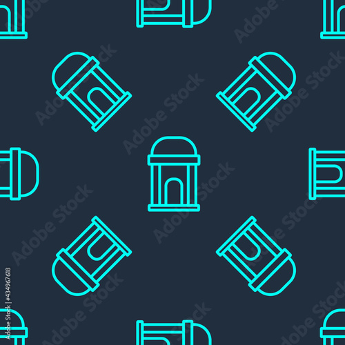 Green line Old crypt icon isolated seamless pattern on blue background. Cemetery symbol. Ossuary or crypt for burial of deceased. Vector