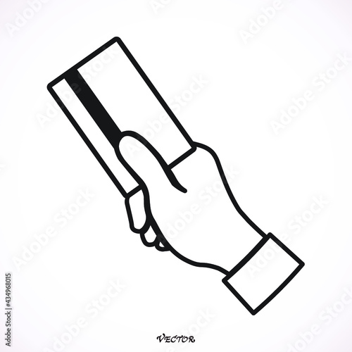 search, verify on white background, hand holding magnifier glass, flat style.