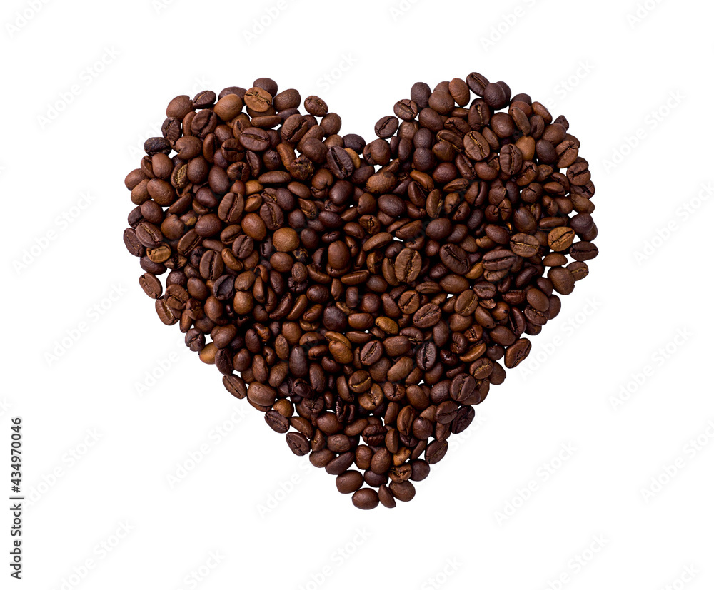 Coffee beans in the shape of a heart, isolated on a white background. Coffee beans in the shape of a heart, isolated on a white background.