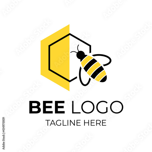 Bee logo vector; Modern bee logo; Beautiful yellow color bee logo
