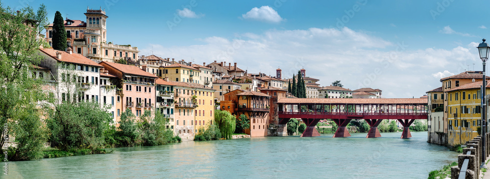 Overview of Bassano del Grappa, Ponte Vecchio and the Brenta river