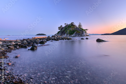 Long exposure shot of Whyte Islet during sunset, Whytecliff Park, West Vancouver, British Columbia, Canada photo