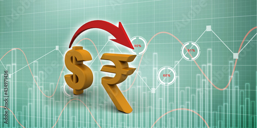 3d rendering Dollar symbol with indian rupee and up arrow 