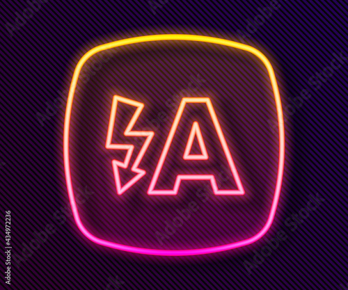 Glowing neon line Auto flash icon isolated on black background. Automatic flash. Vector