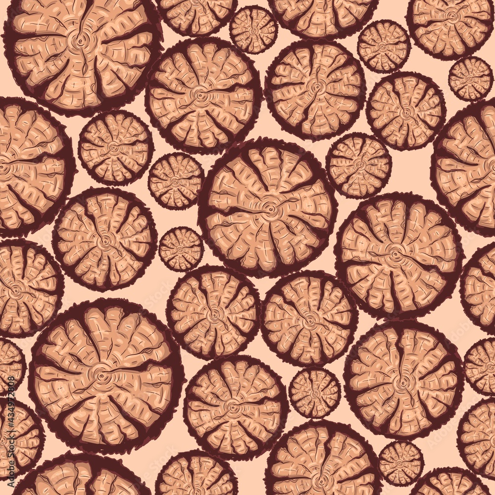 Brown seamless pattern with fuel woods and chopped logs. Forest conceptual art. Repeat background with stacked trees and forestry elements. Brown seamless pattern with fuel woods and chopped logs. Forest conceptual art. Repeat background with stacked trees and forestry elements.