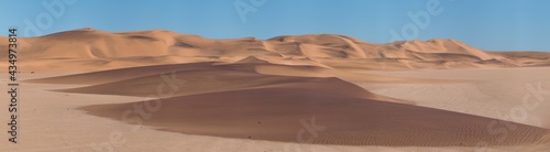 panorama of namib desert dunes with black and red colours showing oxidised iron 