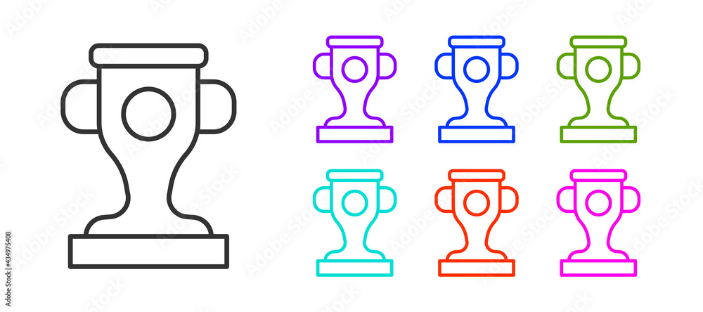 Black line Award cup icon isolated on white background. Winner trophy symbol. Championship or competition trophy. Sports achievement sign. Set icons colorful. Vector Black line Award cup icon isolated on white background. Winner trophy symbol. Championship or competition trophy. Sports achievement sign. Set icons colorful. Vector