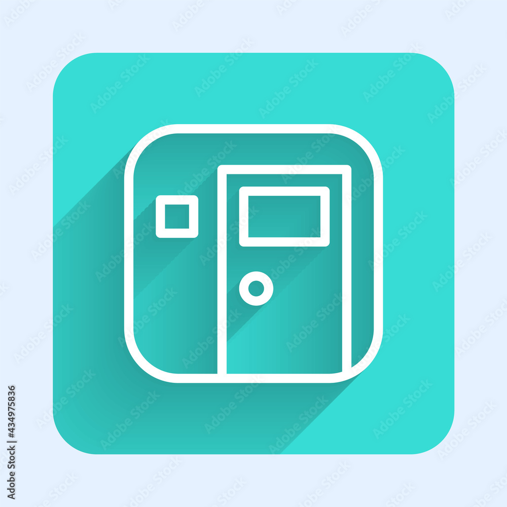 White line School classroom icon isolated with long shadow. Back to school concept. Green square button. Vector White line School classroom icon isolated with long shadow. Back to school concept. Green square button. Vector