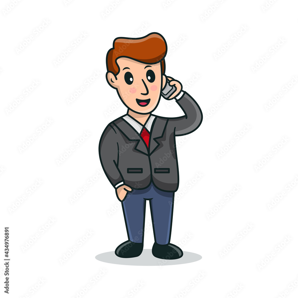 Business man holding hand phone and talking on phone vector illustration