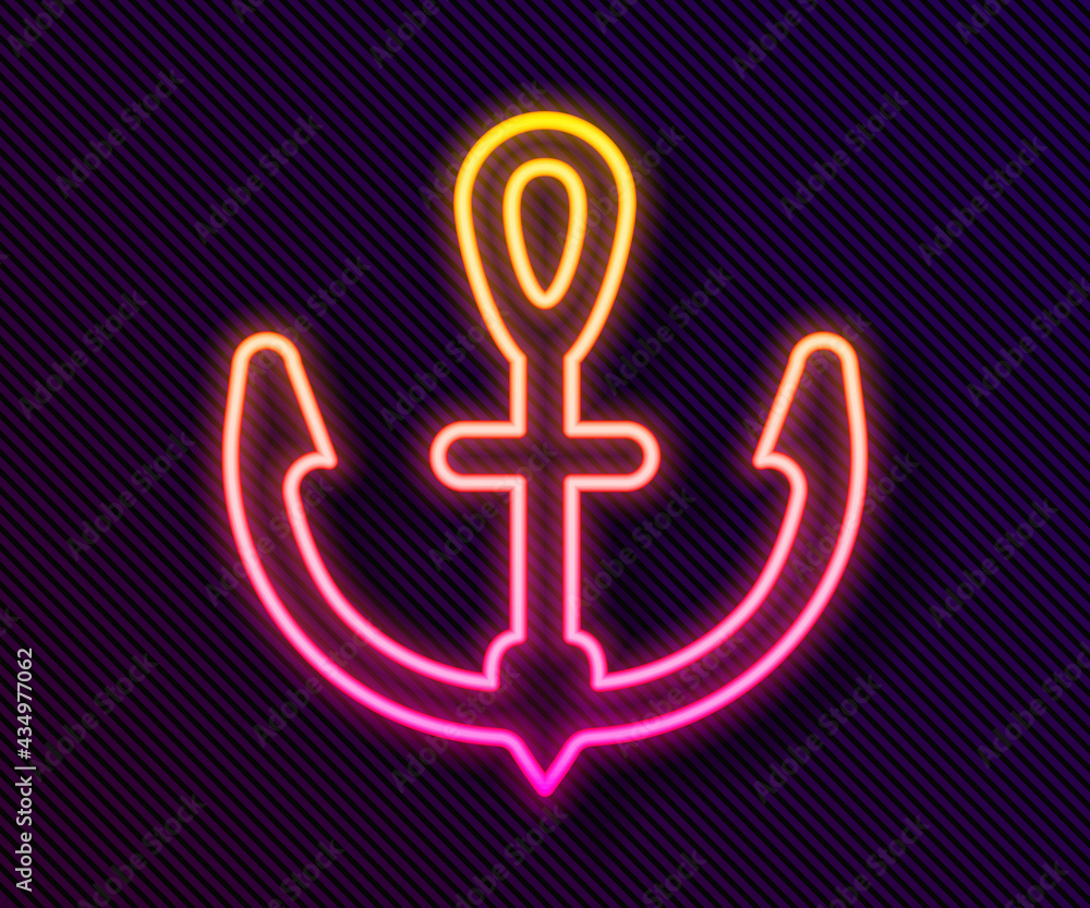 Glowing neon line Anchor icon isolated on black background. Vector Glowing neon line Anchor icon isolated on black background. Vector