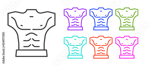 Black line Bodybuilder showing his muscles icon isolated on white background. Fit fitness strength health hobby concept. Set icons colorful. Vector