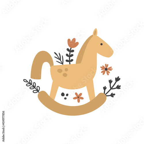 vector illustration of rocking horse and flowers