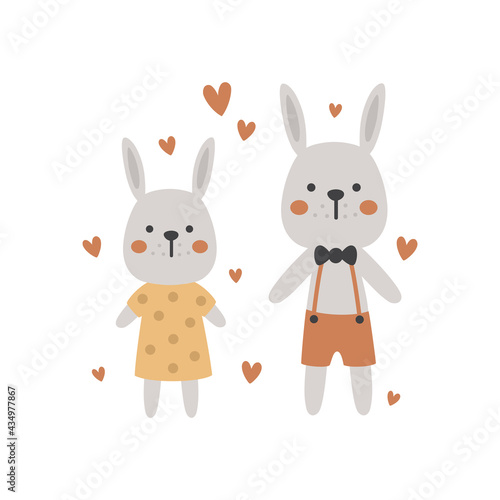 cute vector illustration of boho rabbits couple