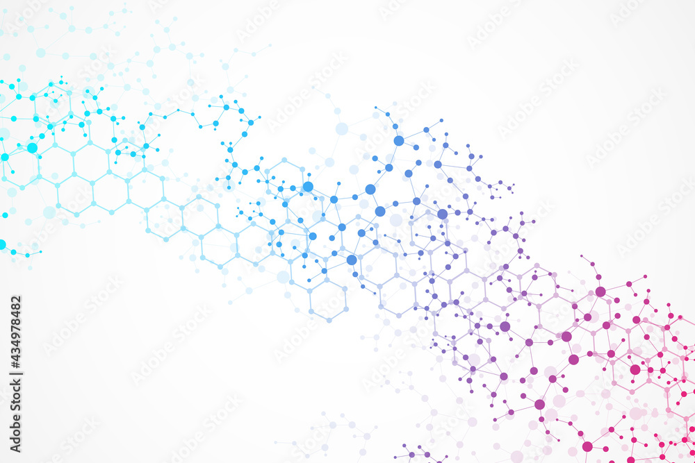 Structure molecule and communication. Dna, atom, neurons. Scientific concept for your design. Connected lines with dots. Medical, technology, chemistry, science background. Vector illustration