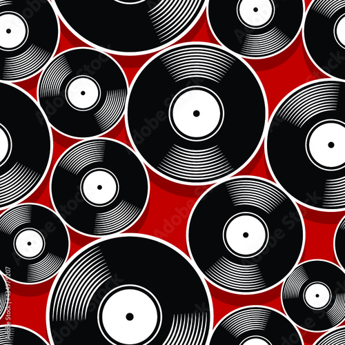 Retro music vintage vinyl record icon printable seamless pattern vector illustration. Ideal for wallpaper, wrapper, packaging, fabric, textile, digital paper design and any decoration