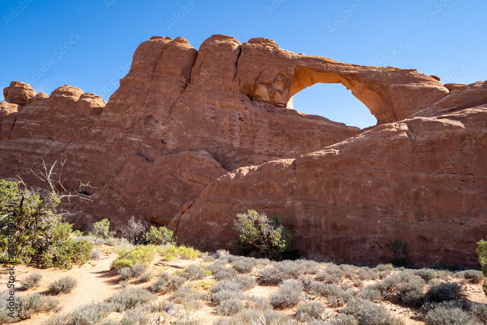 Skyline Arch in Arches National Park on a sunny day