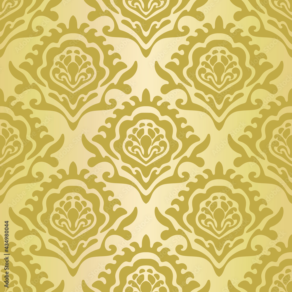 Damask gold wallpaper. Seamless vector background of ornate decorative leaves in art deco style. Damascus