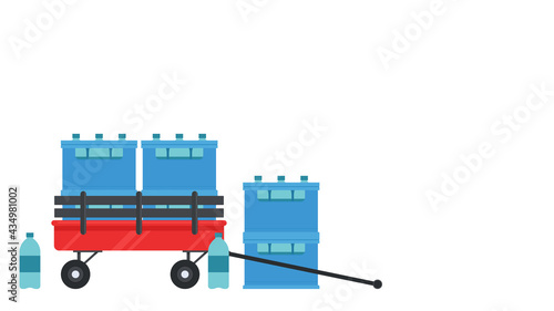 Crate and cart vector. free space for text. wallpaper. Bottle in crate. crate in cart. trolley vector.