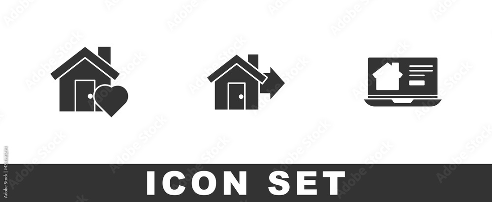 Set House with heart shape, Sale house and Online real estate icon. Vector