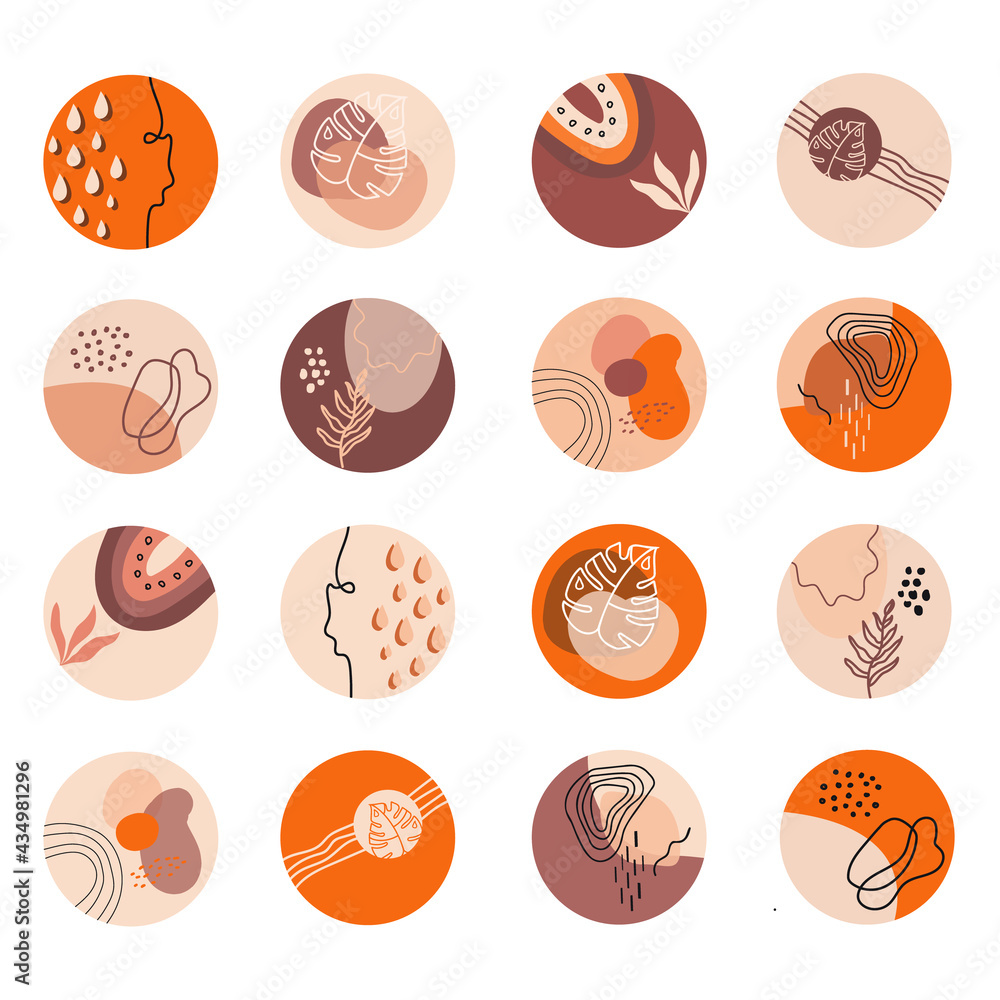Terra bohemian aesthetic icons. Trendy abstract hand drawn isolate.Abstract elements terra cotta earthy tones,vector isolated
